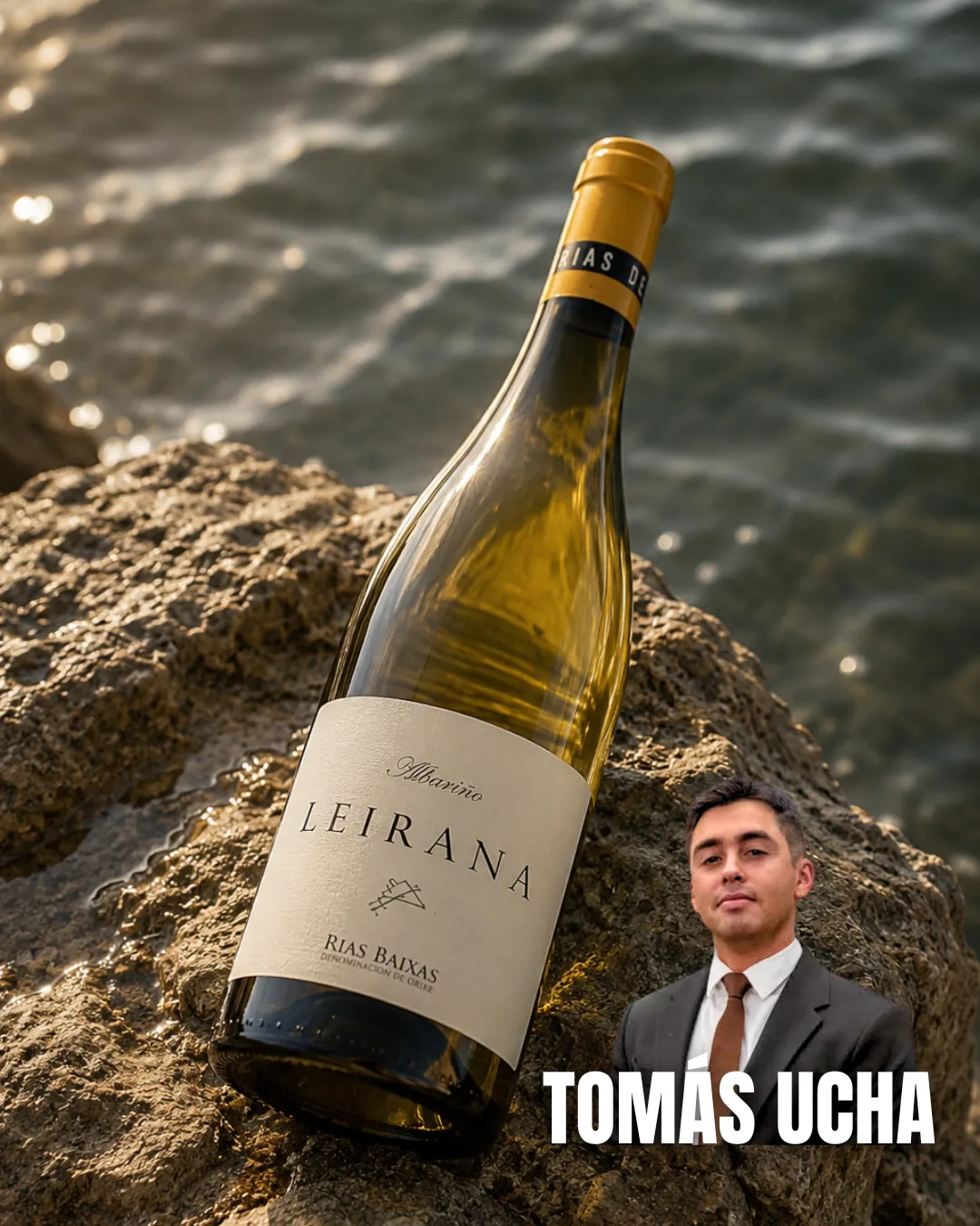 Botella de vino económico junto al retrato de un sumiller de prestigio